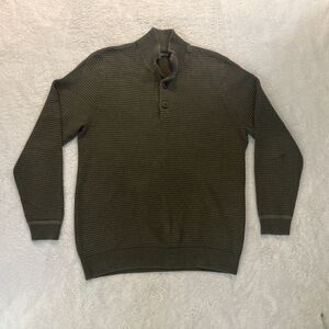 GH Bass Sweater Mens Size M Button Long Sleeve Pullover Knit Green 100% Cotton